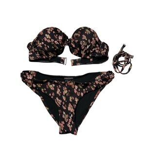 H&M Black and Pink Abstract Print Bikini Set